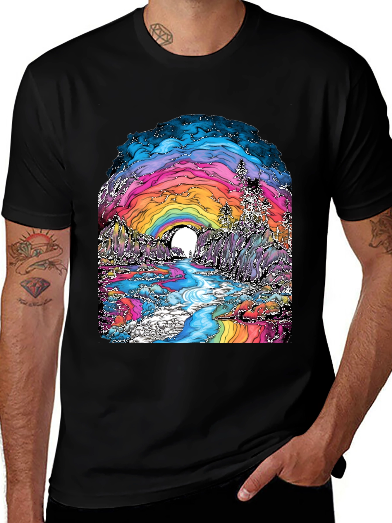 Variant 2 of Psychedelic Rainbow Landscape Graphic Tee