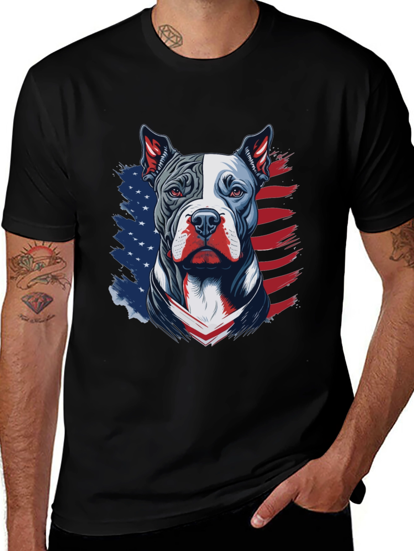 Variant 6 of Patriotic Pitbull Graphic Tee - USA Flag Dog Lover Shirt