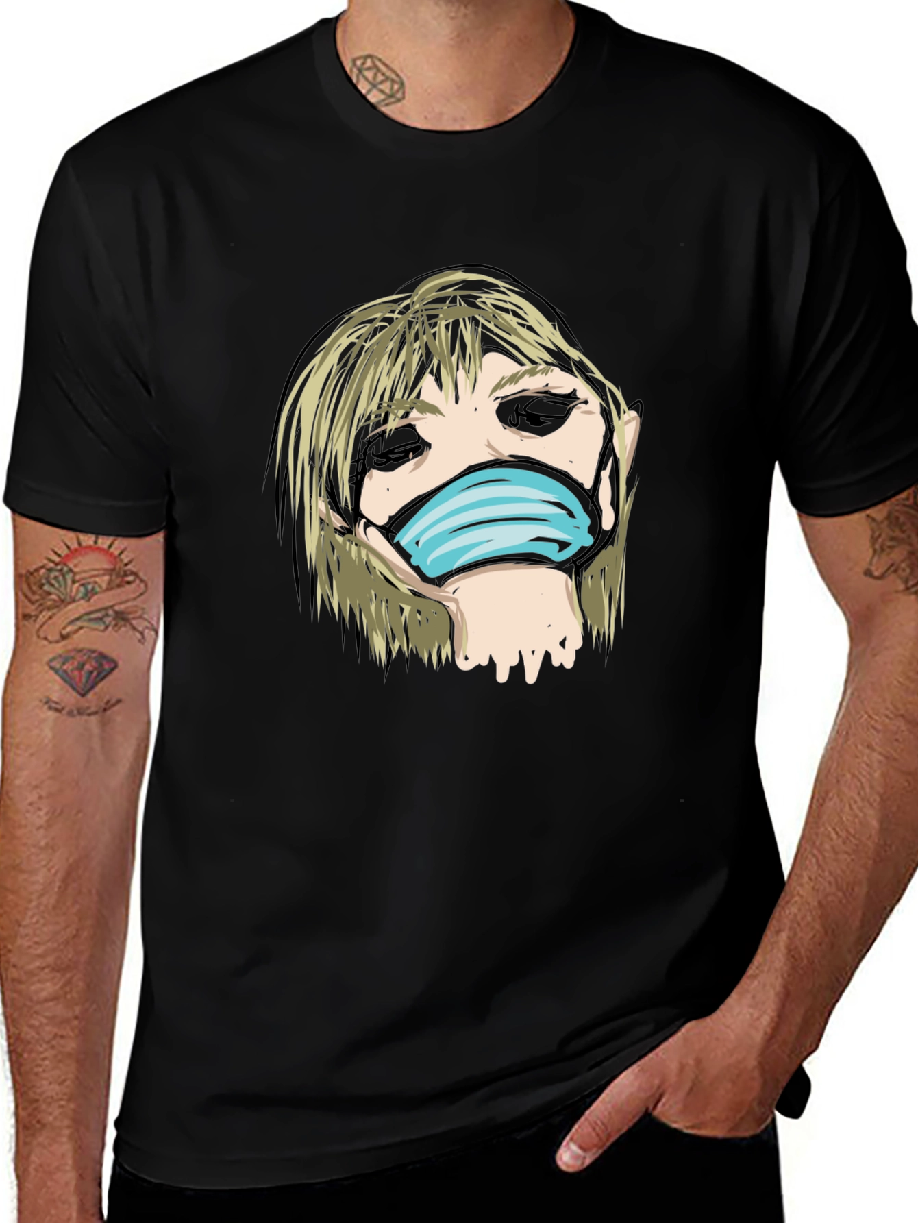 Variant 19 of Masked Character Graphic Tee - Black