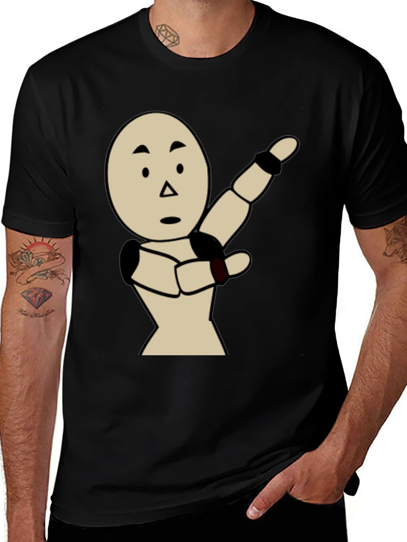 Variant 11 of Funny Pointing Man Graphic Tee - Black