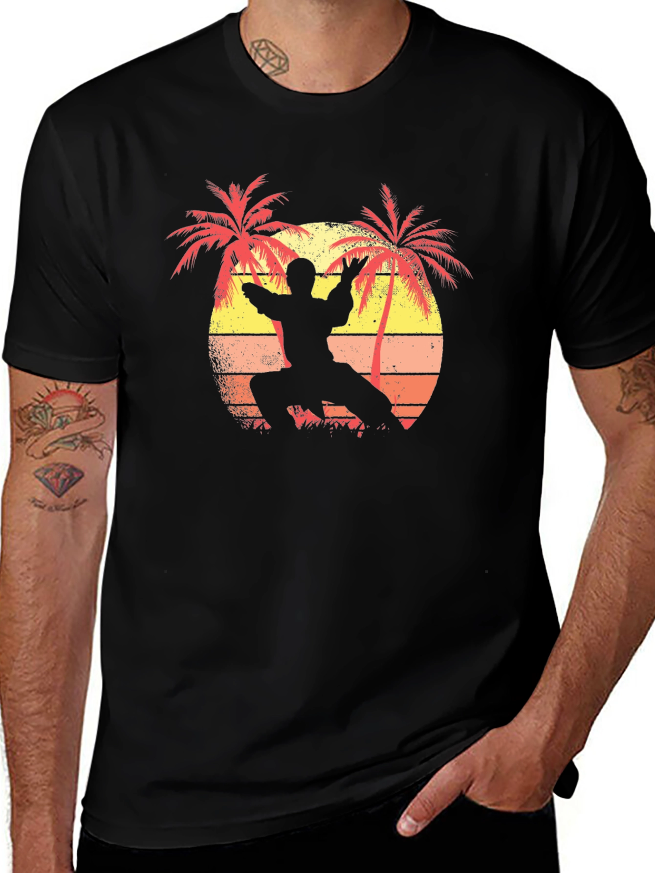 Variant 22 of Martial Arts Palm Tree Sunset Black T-Shirt
