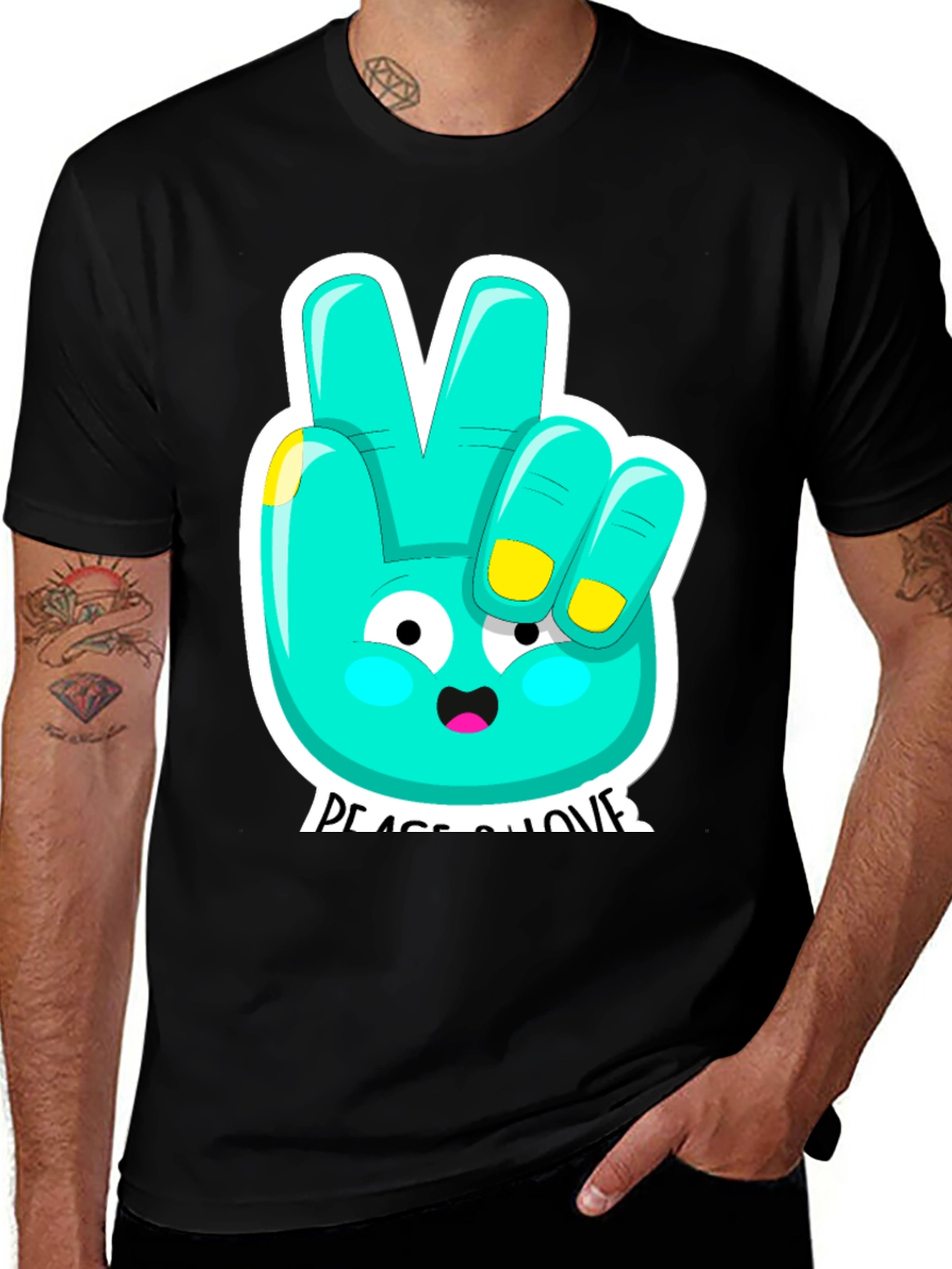 Variant 5 of Peace & Love T-Shirt - Cartoon Hand Graphic Tee