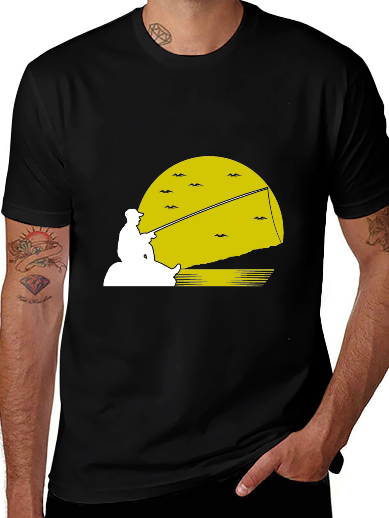 Variant 10 of Fisherman Sunset Graphic Tee - Black T-Shirt