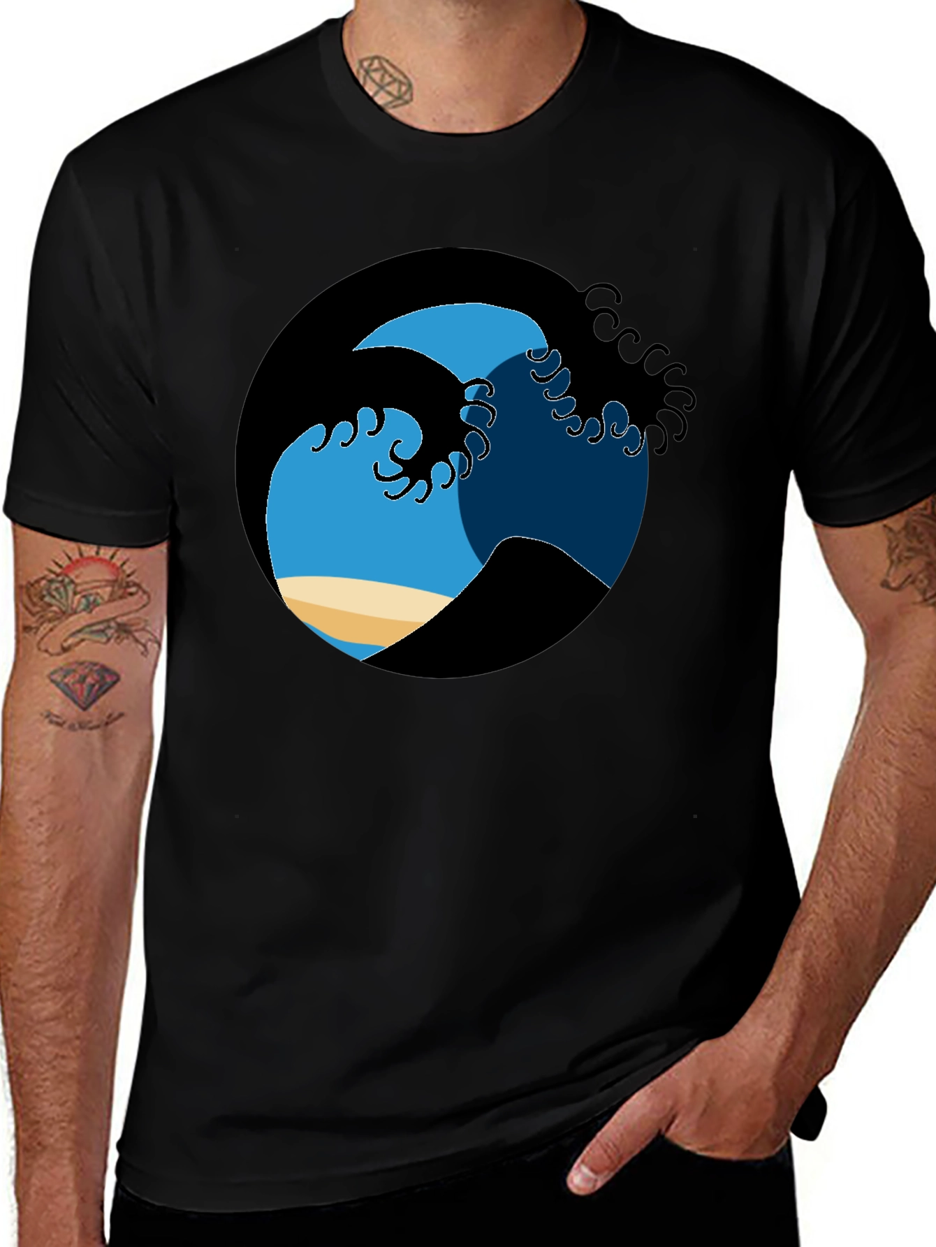 Variant 26 of Ocean Wave Graphic Tee - Black