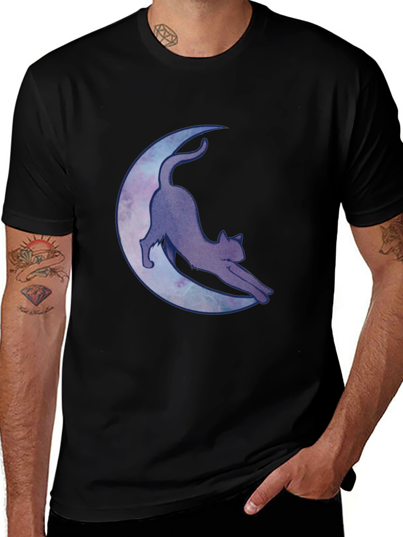 Variant 19 of Cosmic Cat on Moon Black T-Shirt