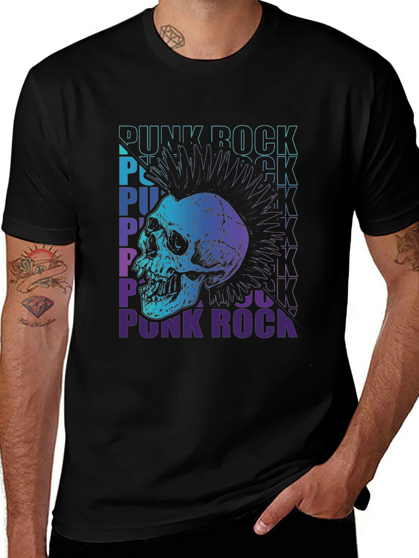 Variant 25 of Punk Rock Skull Graphic Tee - Black Cotton T-Shirt