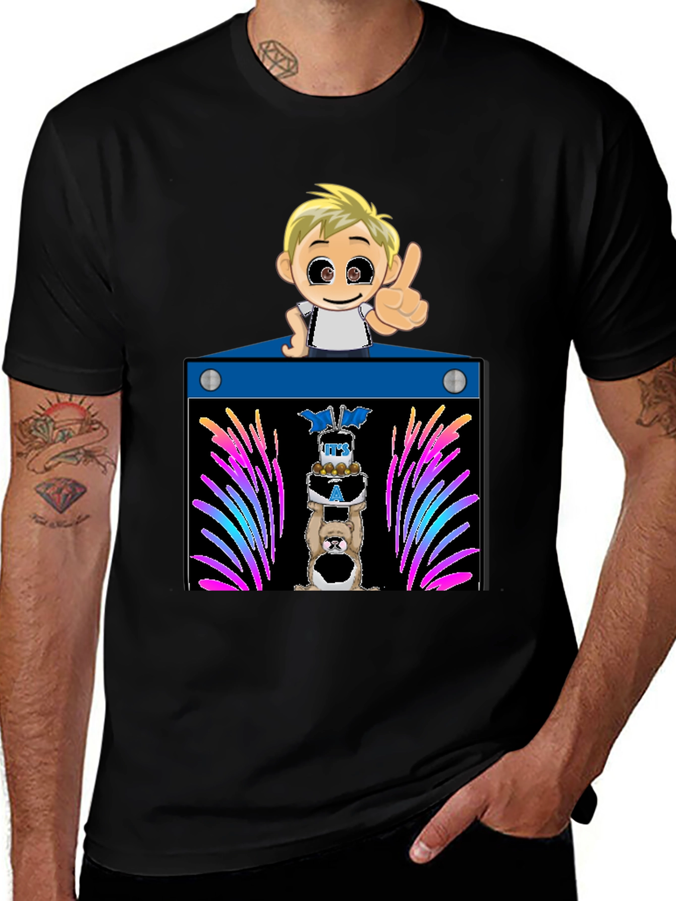 Black Cartoon Boy Birthday T-Shirt main image