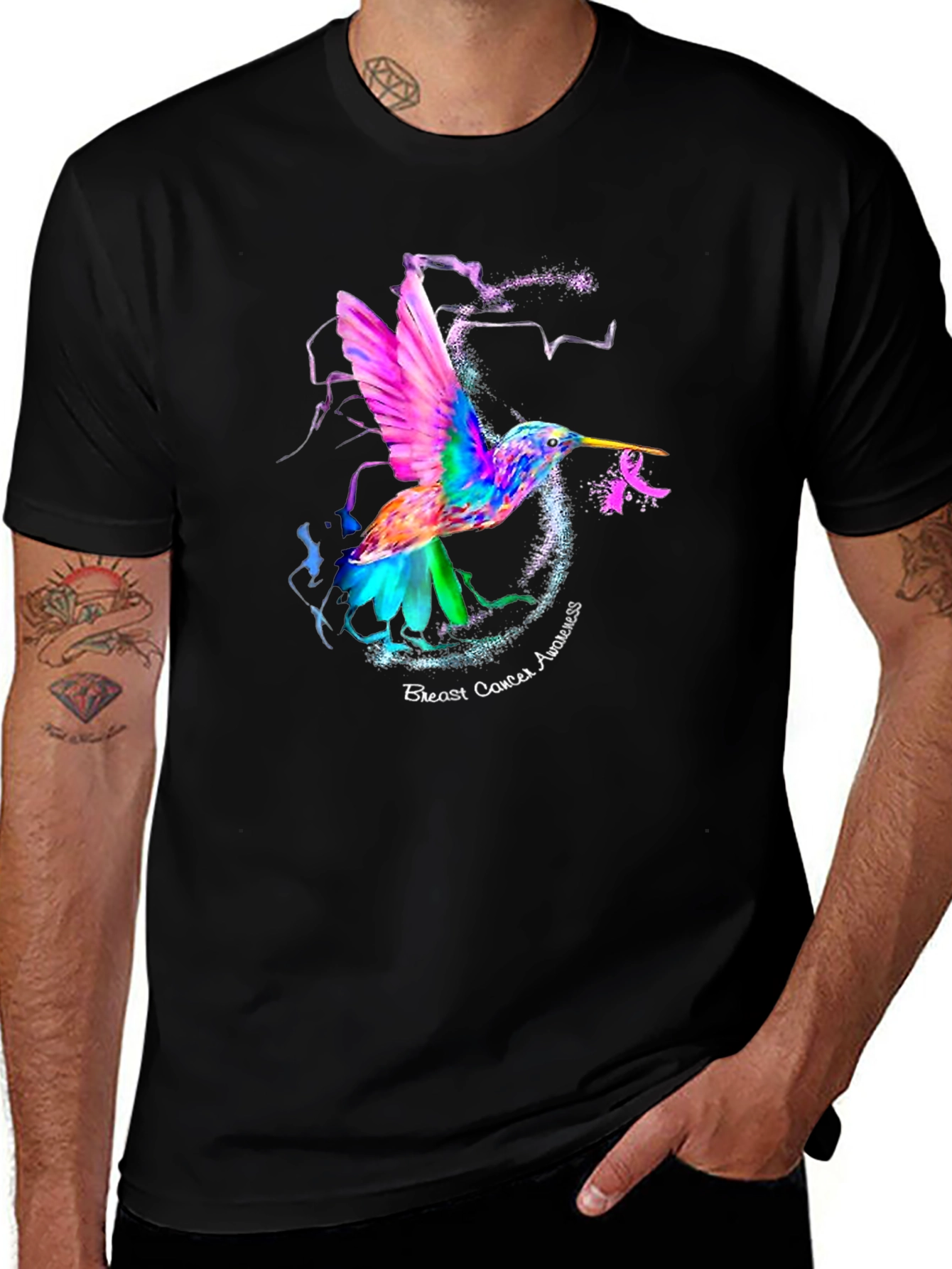 Black Hummingbird Breast Cancer Awareness T-Shirt main image