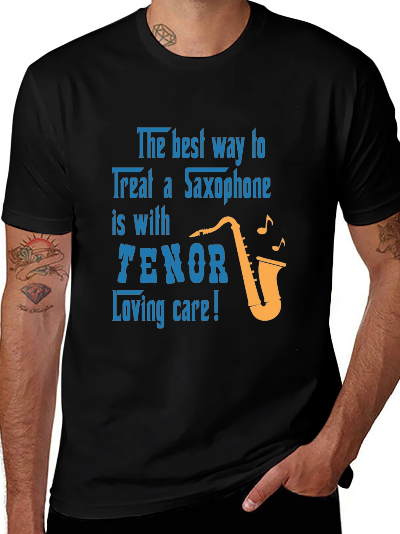 Variant 18 of Saxophone Lover T-Shirt: Tenor Loving Care Design