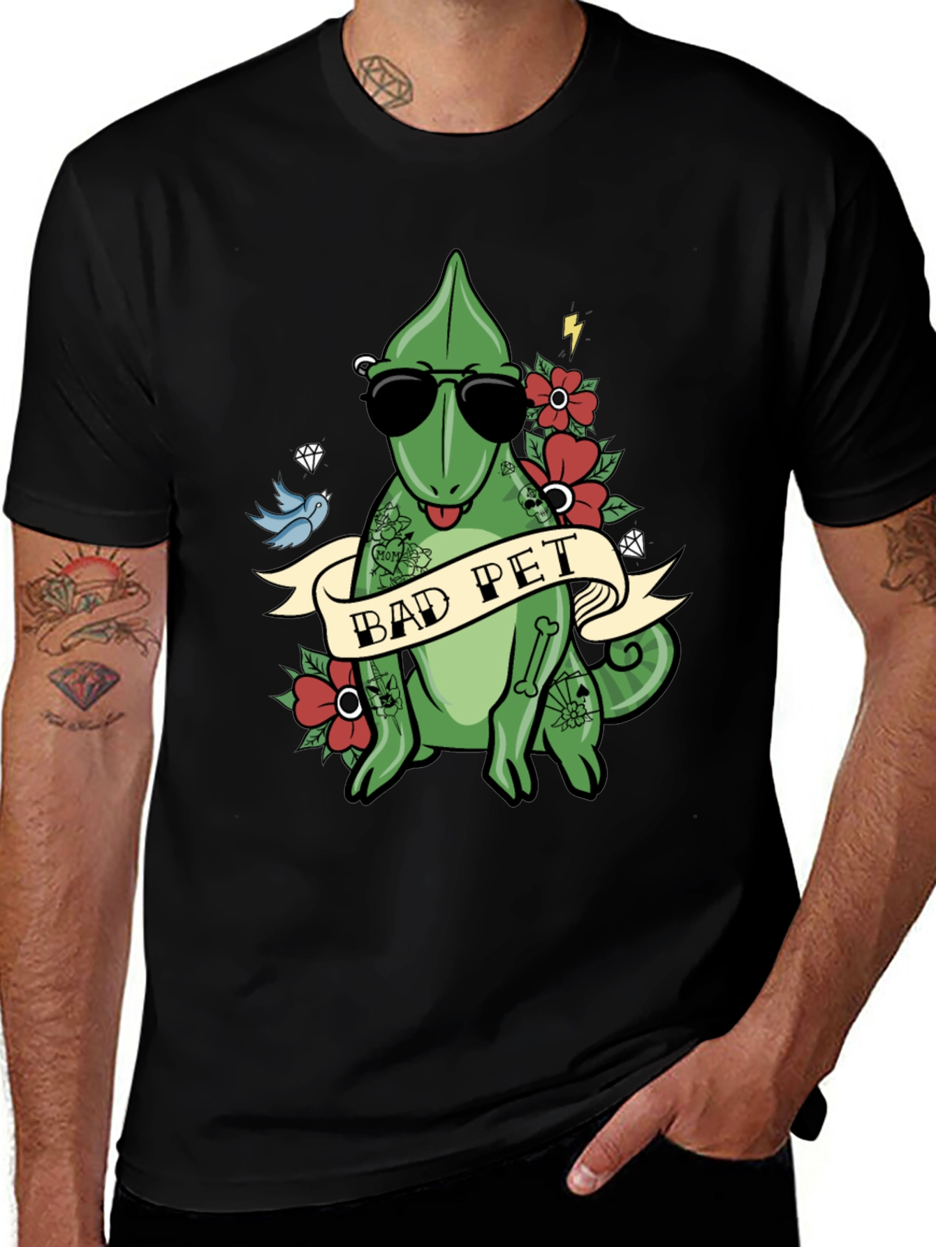 Variant 5 of Bad Pet T-Shirt - Funny Reptile Tattoo Design