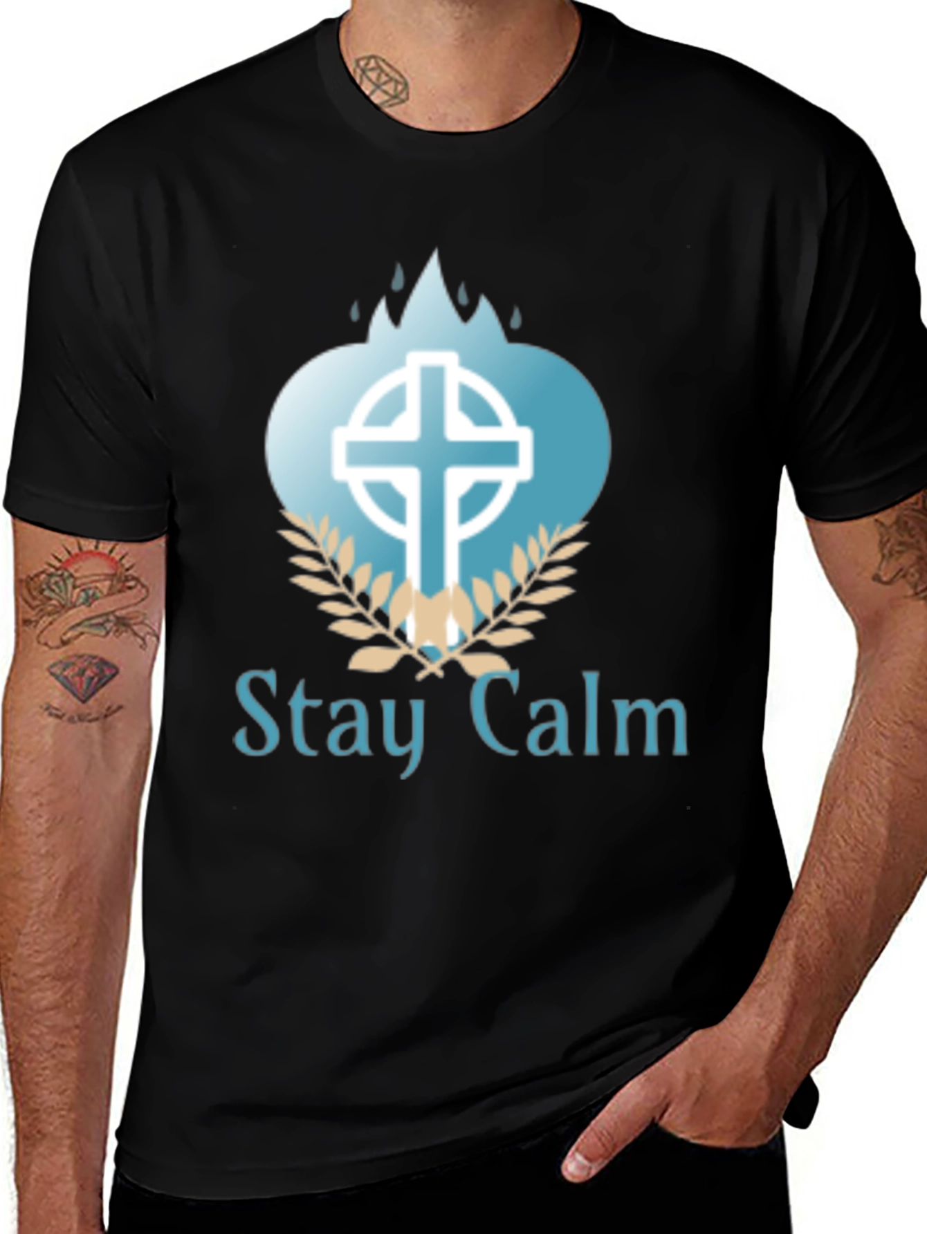 Variant 24 of Stay Calm Graphic Tee - Celtic Cross Design