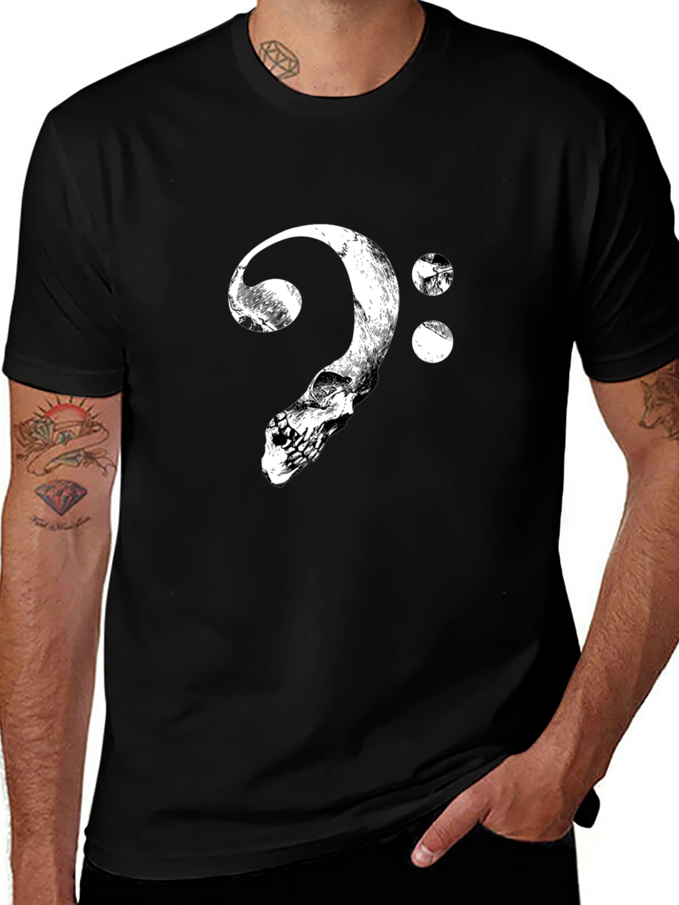 Variant 21 of Skull Bass Clef Graphic T-Shirt - Black