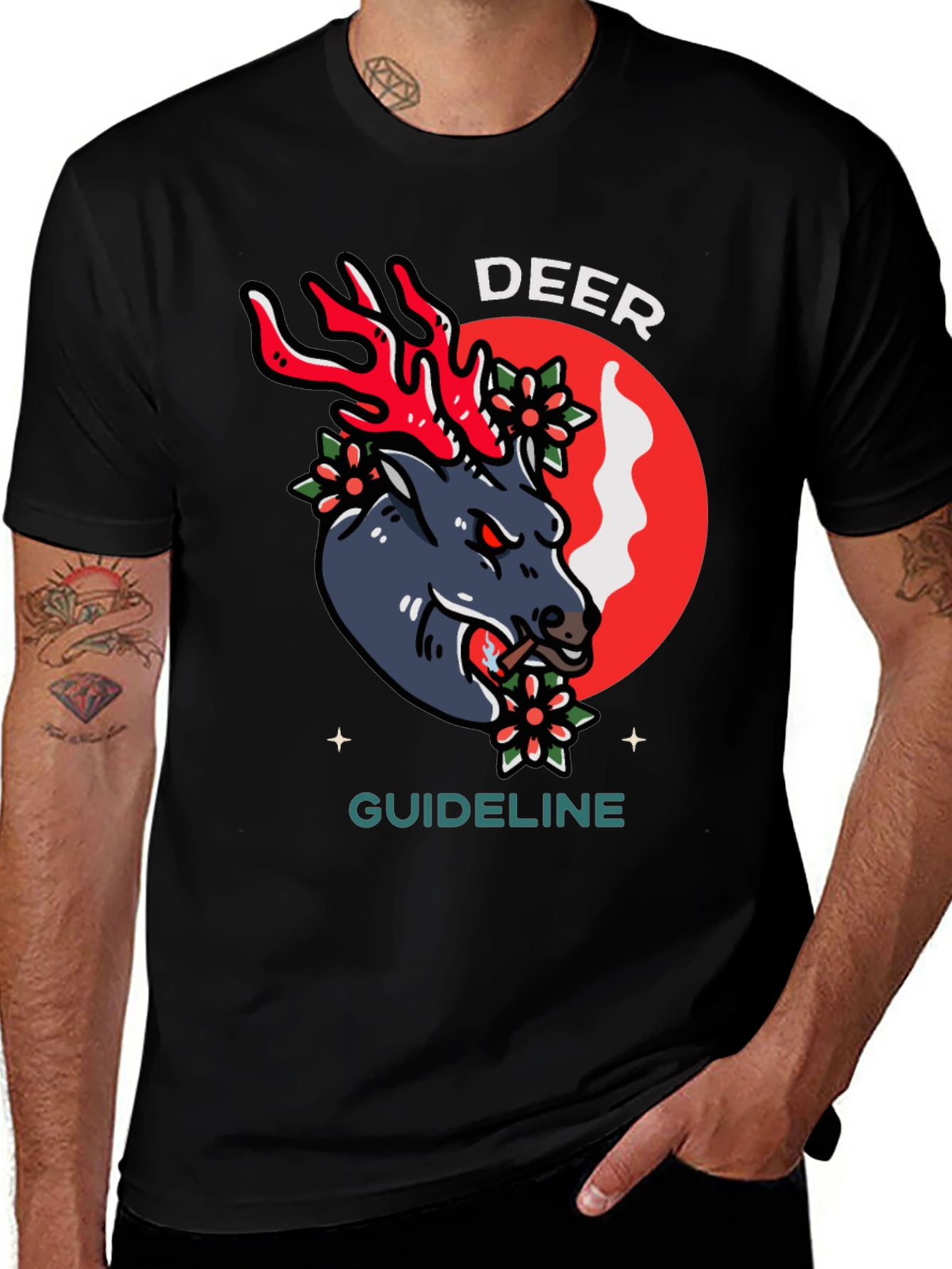 Variant 22 of Deer Guideline Graphic Tee - Black Cotton T-Shirt