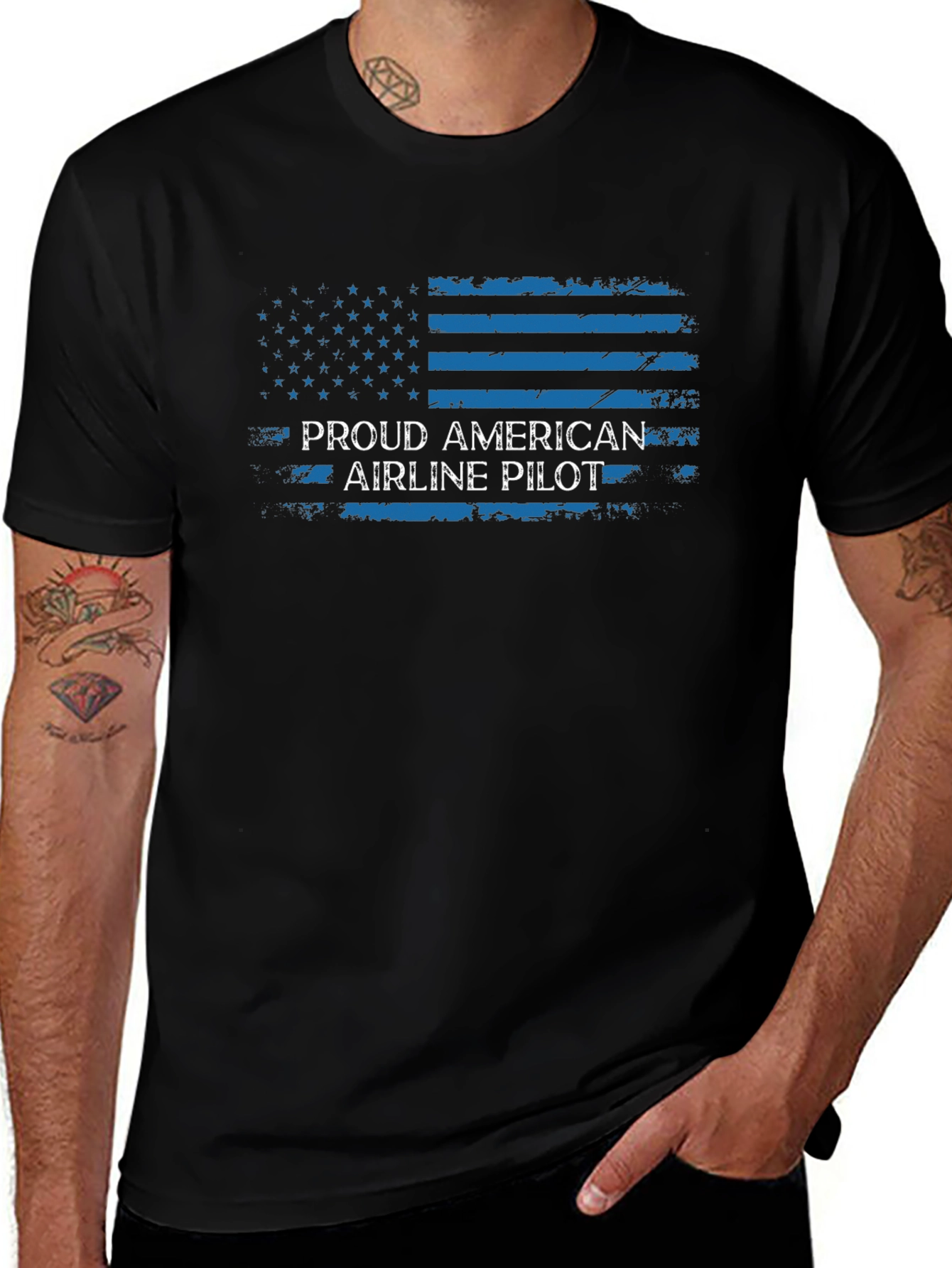 Variant 17 of Proud American Airline Pilot Black T-Shirt