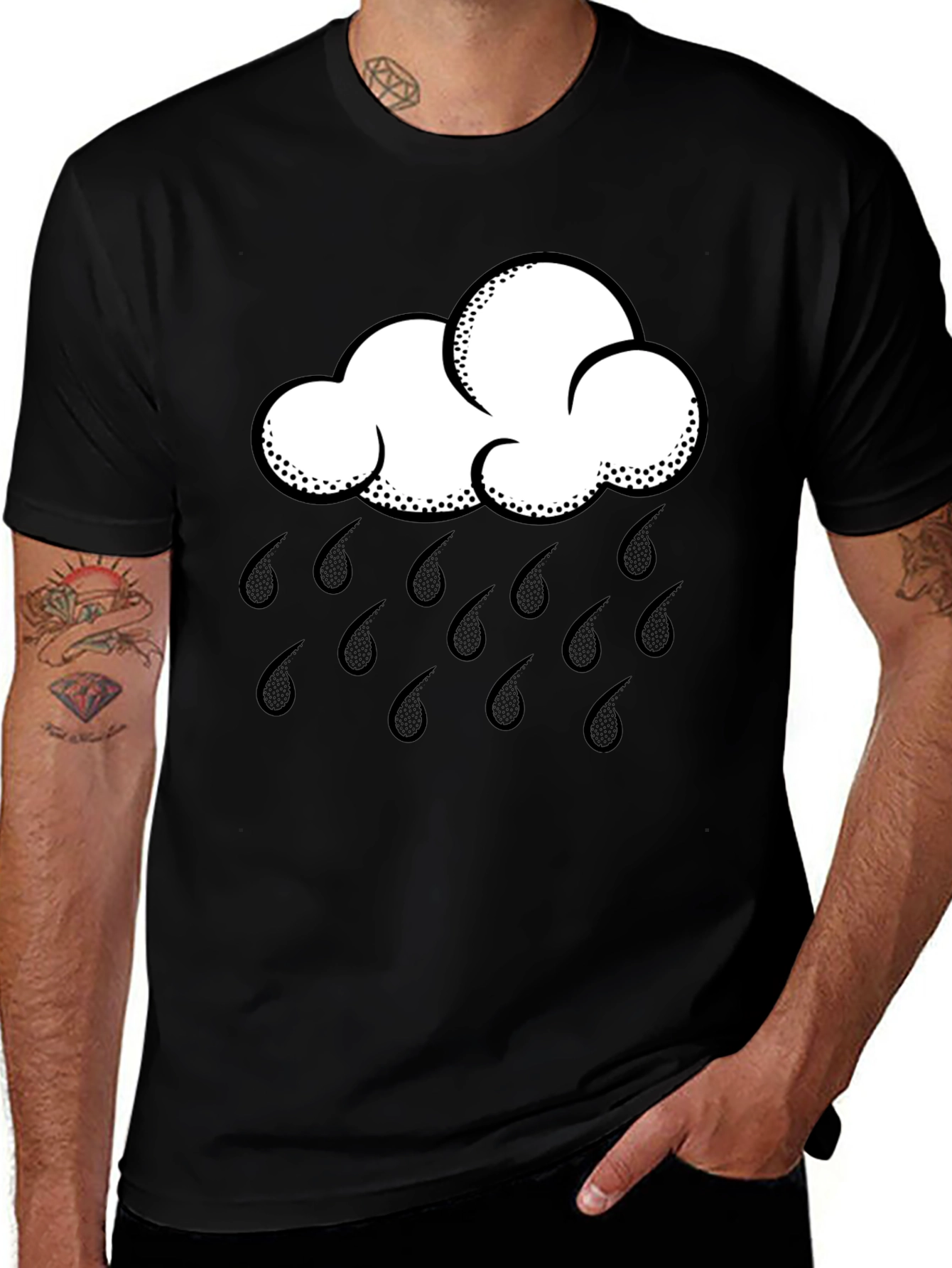 Variant 5 of Rain Cloud Graphic Tee - Black Cotton Shirt