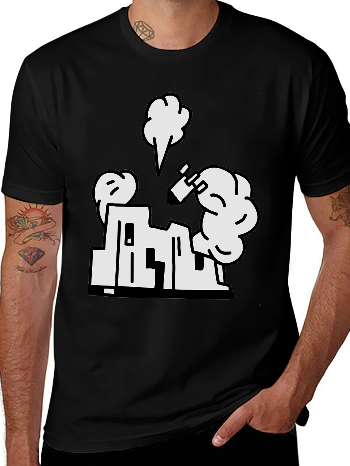 Variant 26 of Cartoon Building Black T-Shirt