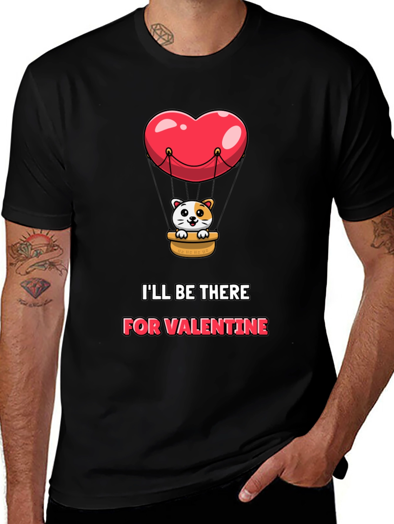 Valentine Cat Heart Balloon Graphic Tee