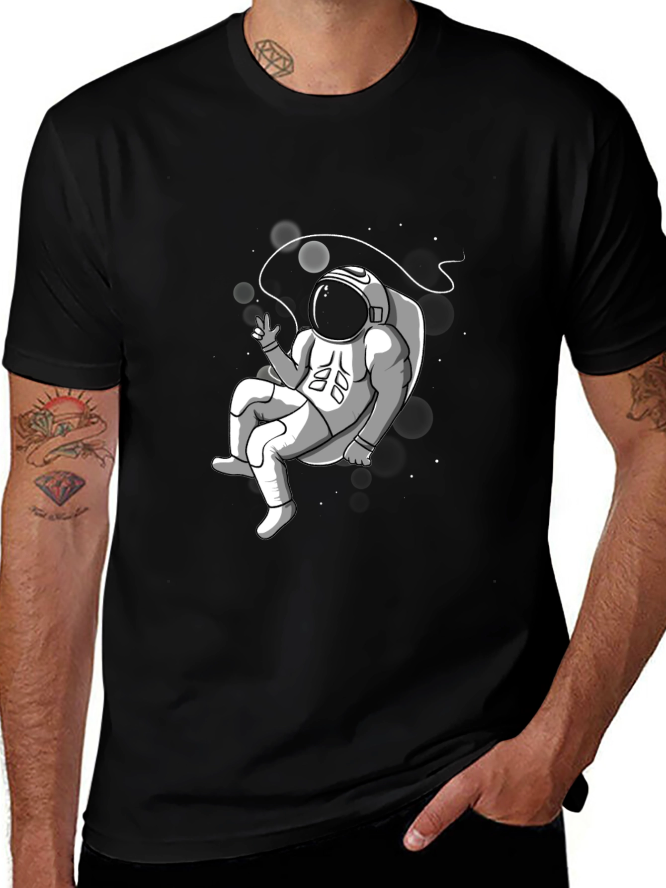 Variant 16 of Astronaut Graphic T-Shirt - Black Cotton Tee