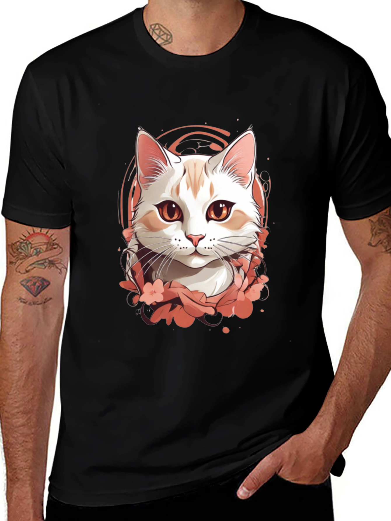 Variant 11 of Men's Black T-Shirt with Cat Graphic
