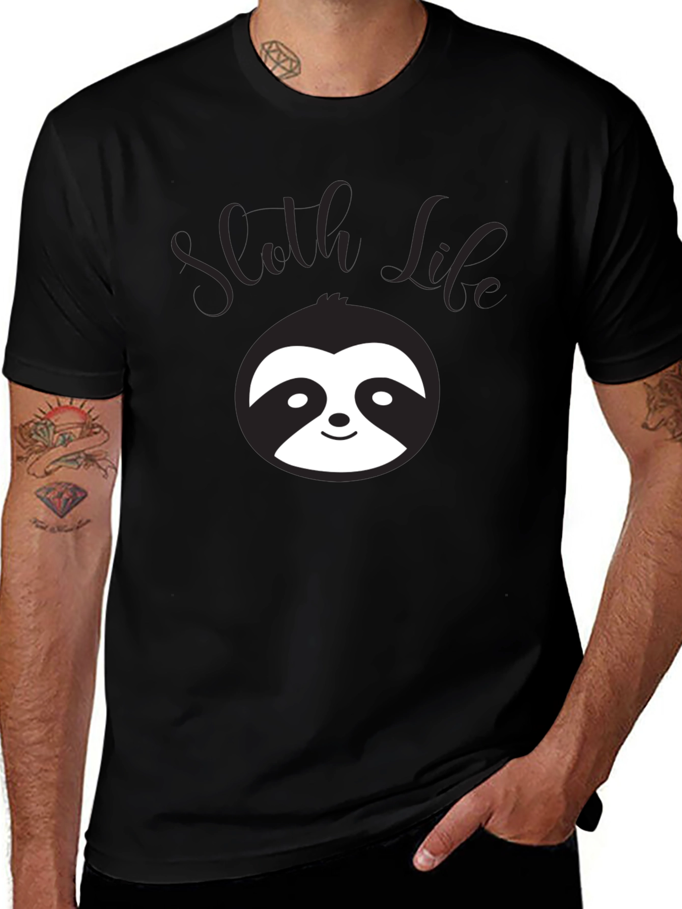 Variant 16 of Sloth Life Graphic Tee - Relaxed Fit Black T-Shirt