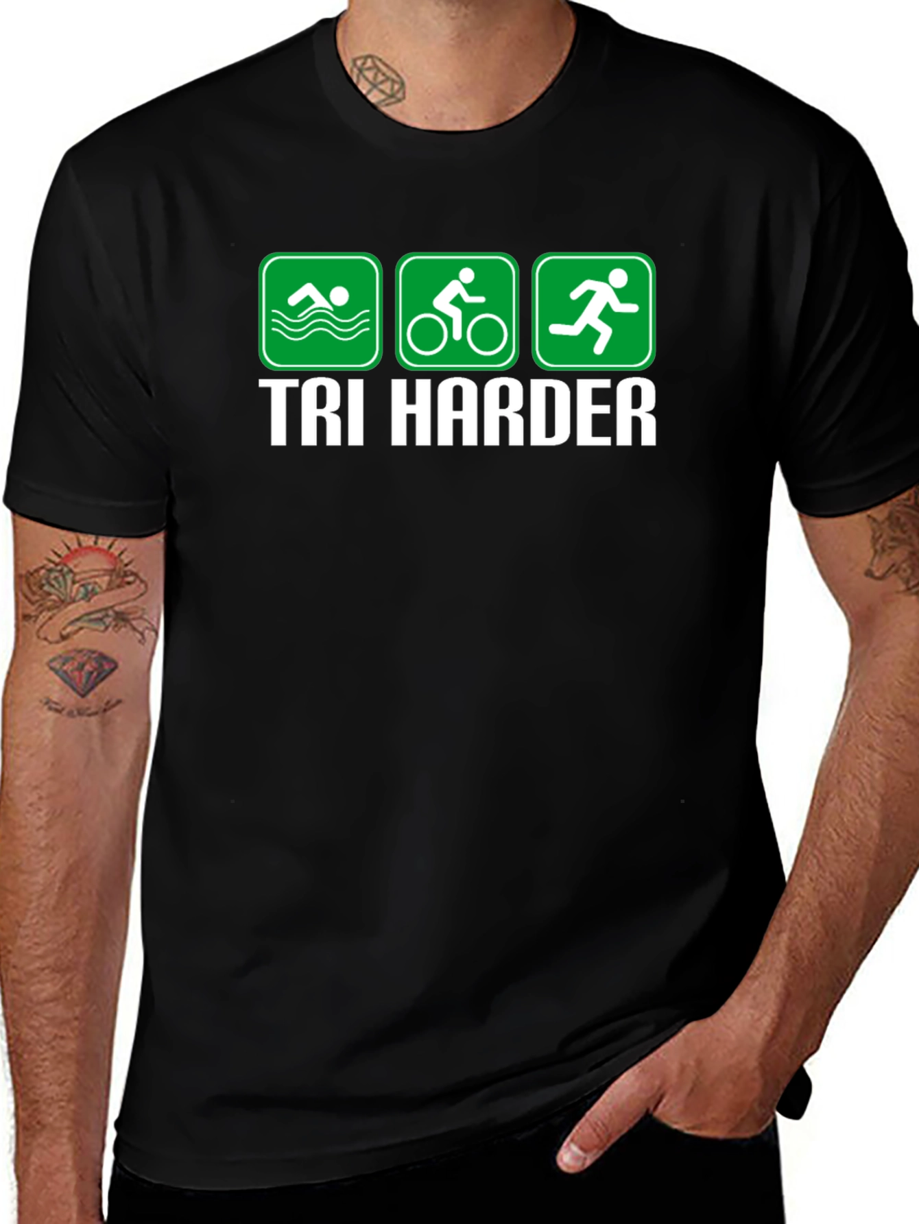 Variant 12 of Tri Harder Triathlon T-Shirt - Swim Bike Run Tee