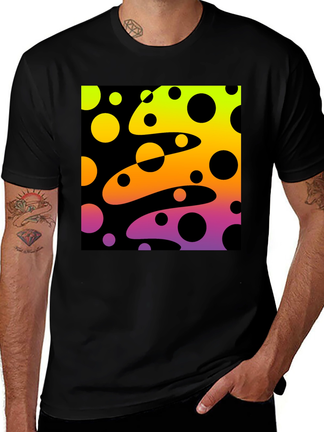 Variant 17 of Vibrant Black T-Shirt with Abstract Retro Circle Design