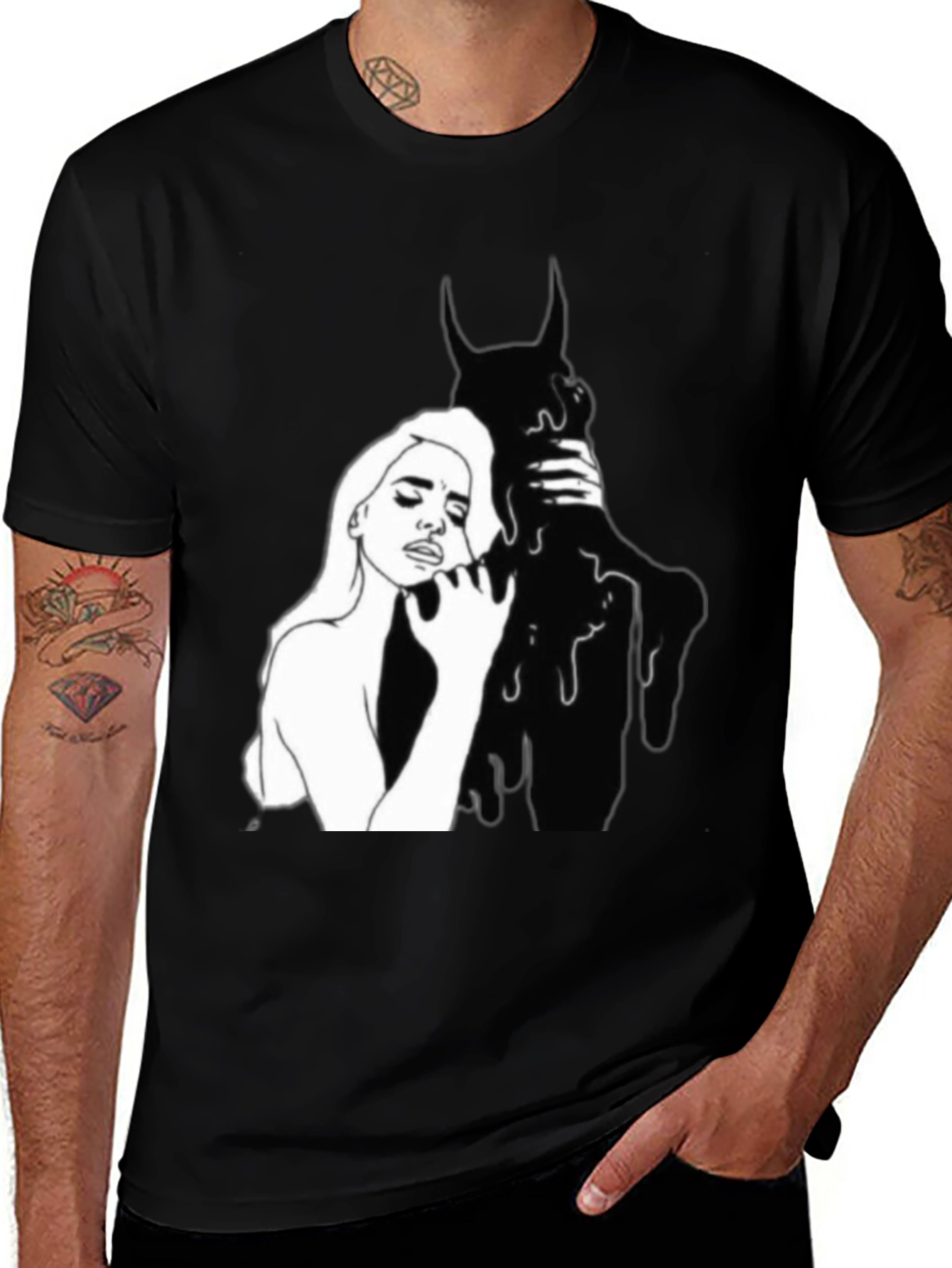 Variant 24 of Stylish Black Graphic Tee - Woman and Shadow
