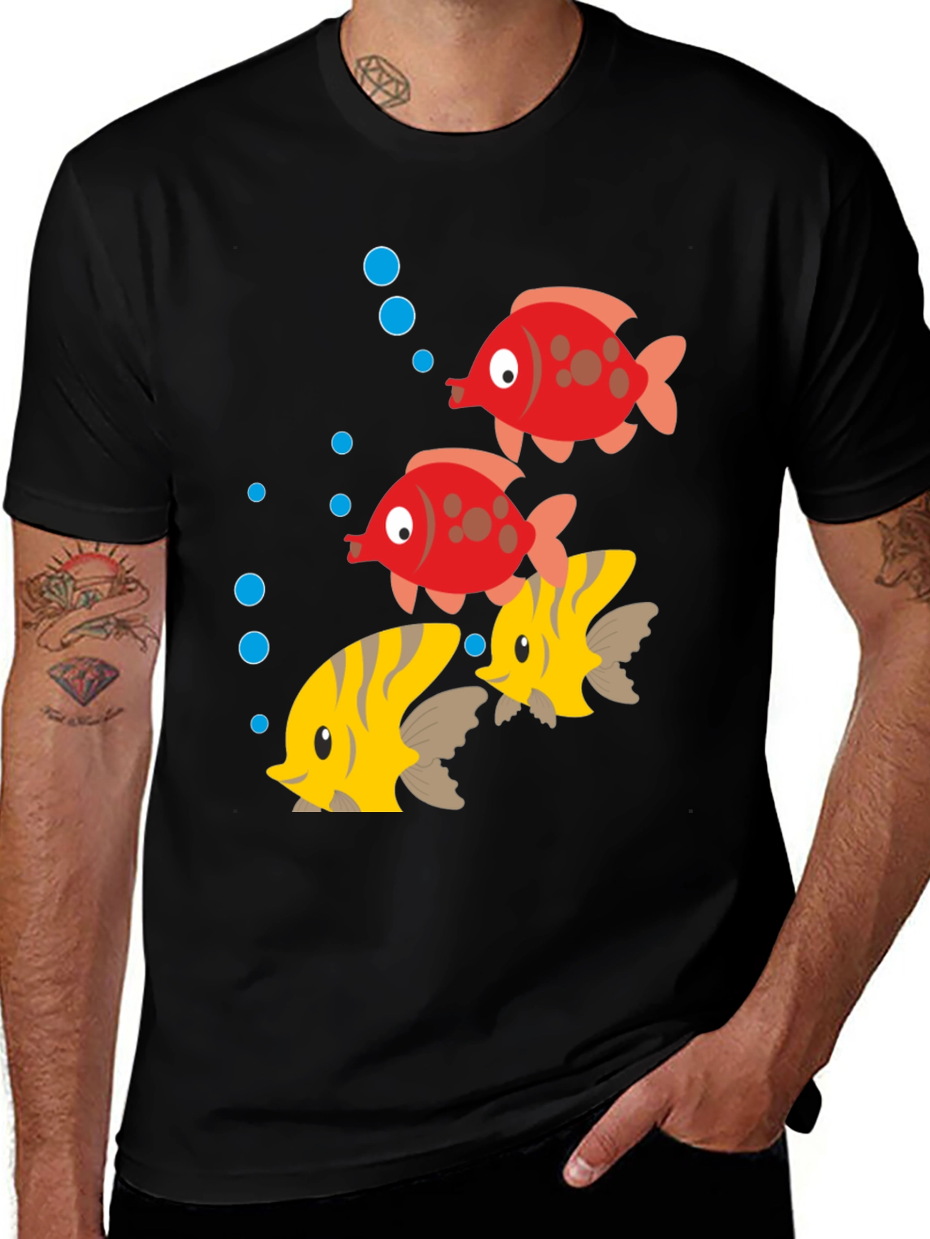 Variant 18 of Whimsical Fish Graphic Black T-Shirt
