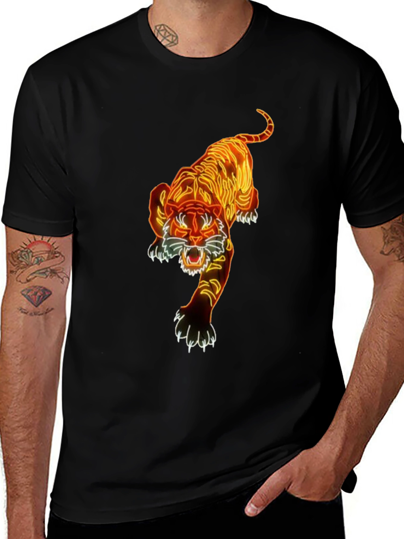 Variant 12 of Neon Tiger Graphic T-Shirt - Black