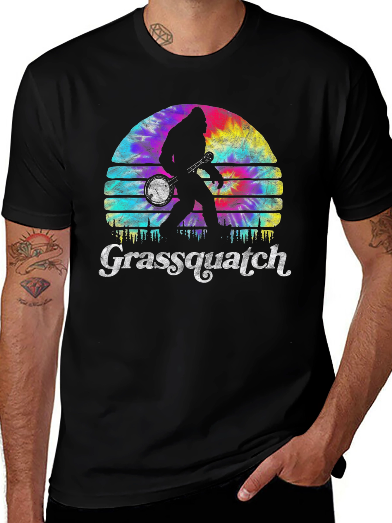 Grassquatch T-Shirt - Tie Dye Bigfoot Banjo Tee