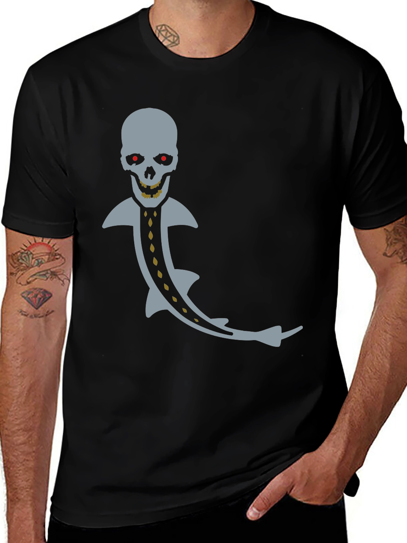 Variant 20 of Skull Shark Graphic Tee - Men's Black T-Shirt