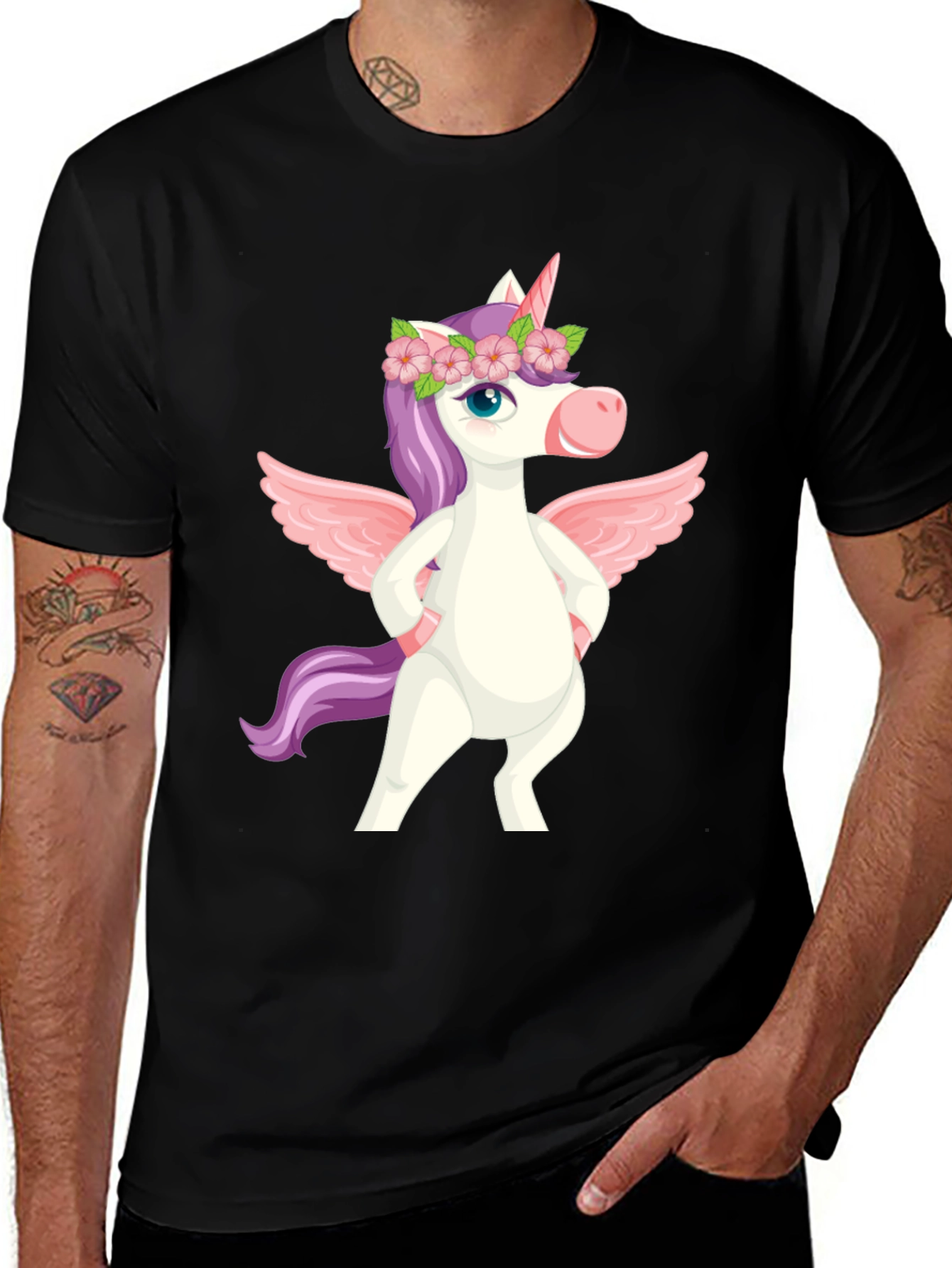Variant 18 of Unicorn Pegasus Graphic Tee - Men's Black T-Shirt