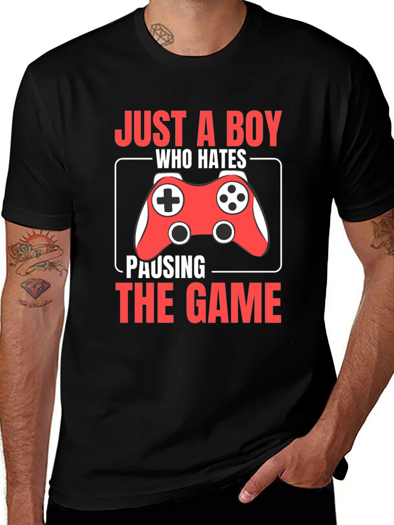 Variant 29 of Boy Who Hates Pausing Game Black T-Shirt