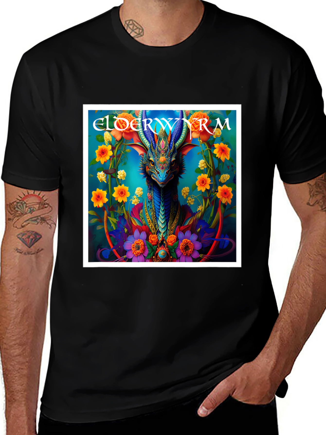 Variant 13 of Elderwyrm Dragon Graphic Tee - Black