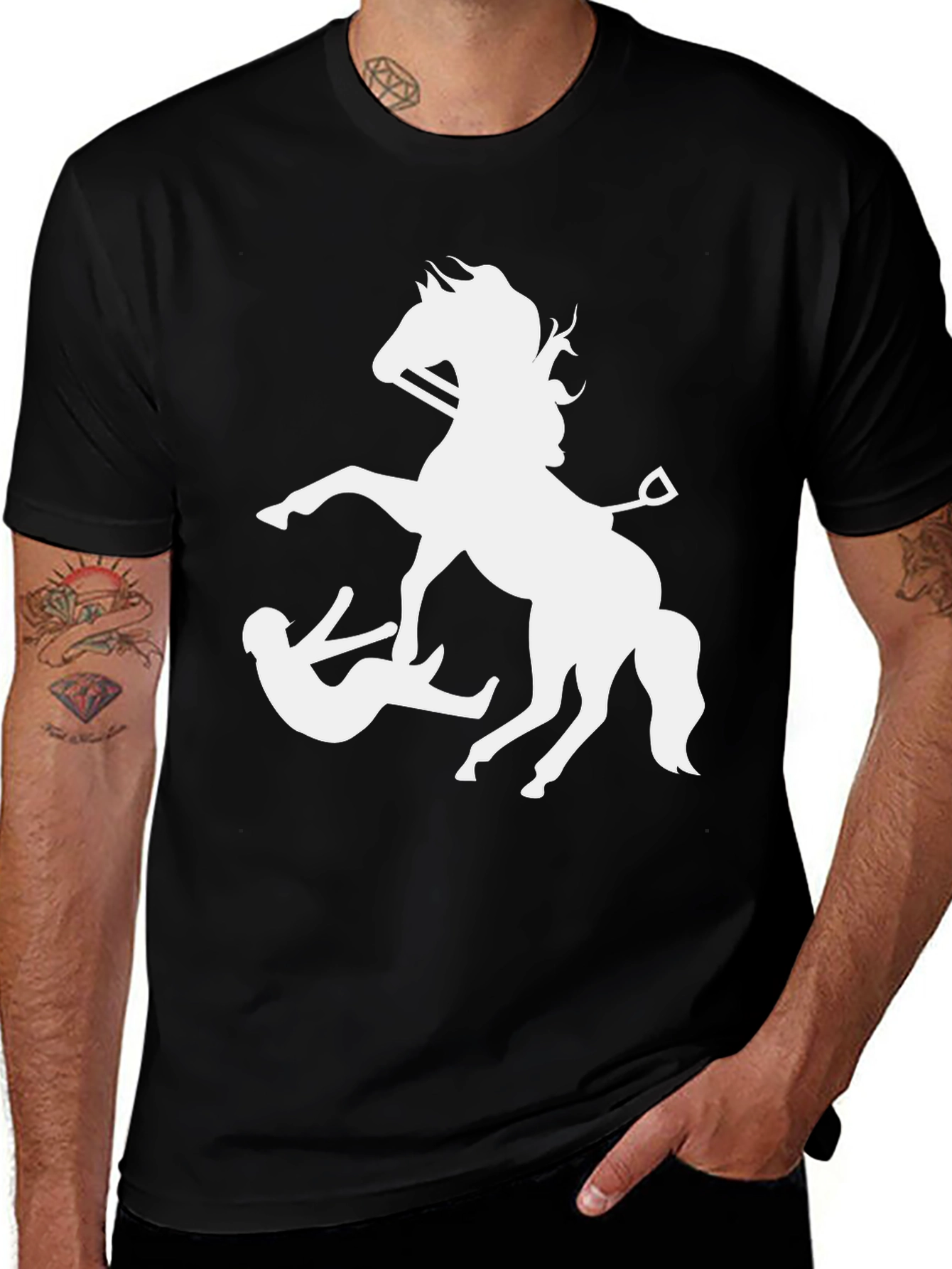 Variant 25 of Graphic Tee: Horse Trampling Man Design - Black