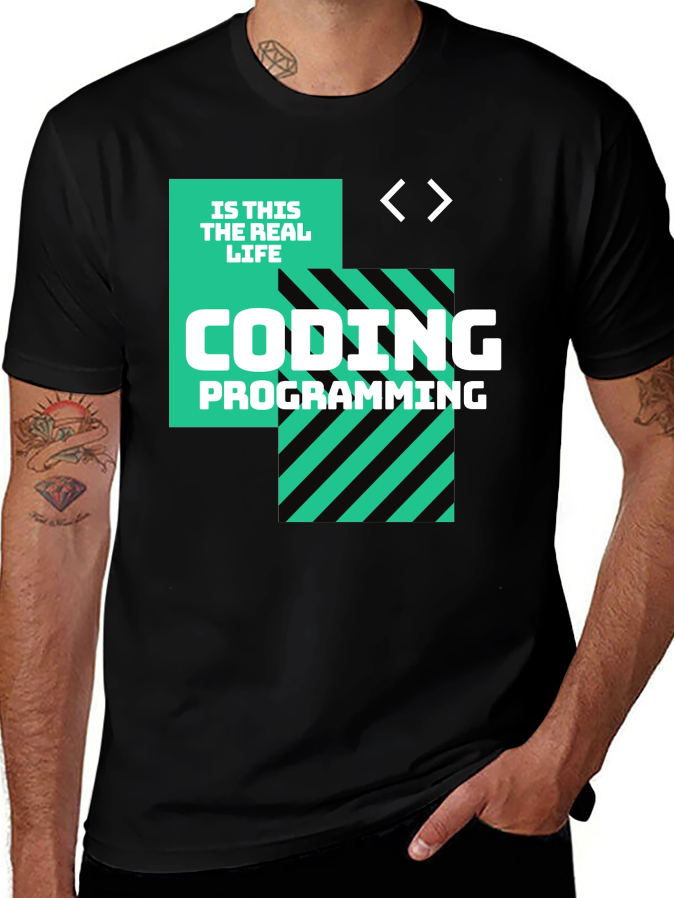 Black Coding is This the Real Life Black T-Shirt main image