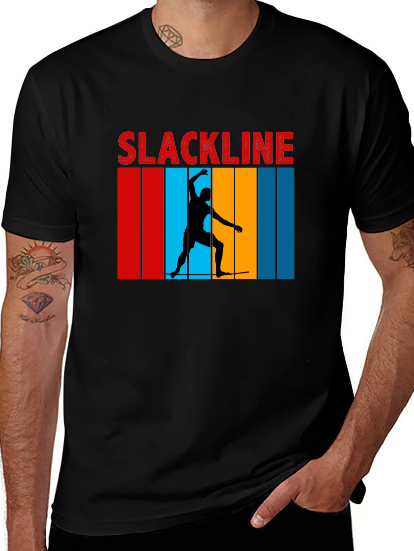 Slackline T-Shirt - Black with Colorful Design