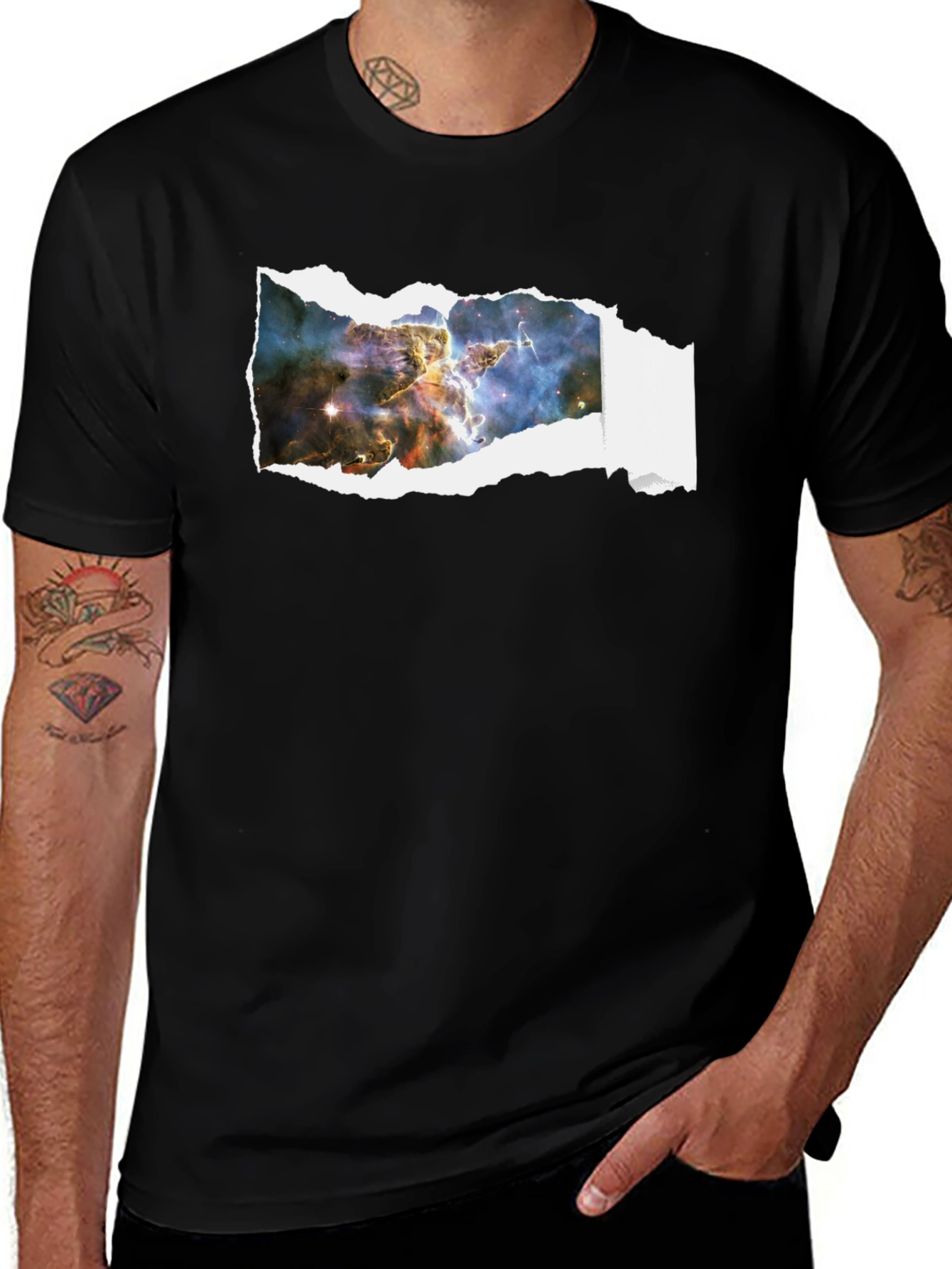 Nebula Graphic Black Tee - Torn Galaxy Design