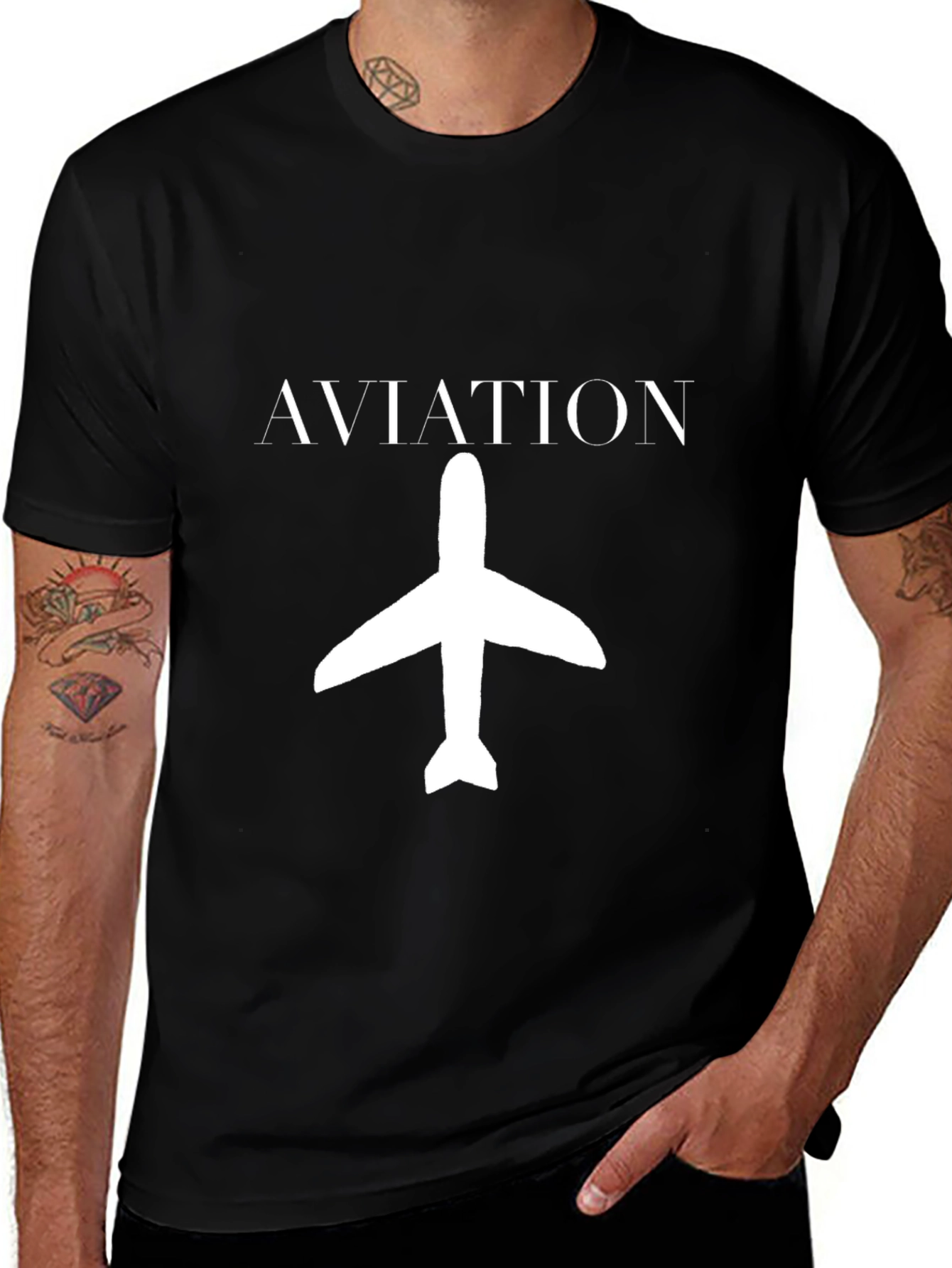 Aviation Airplane Graphic Black T-Shirt