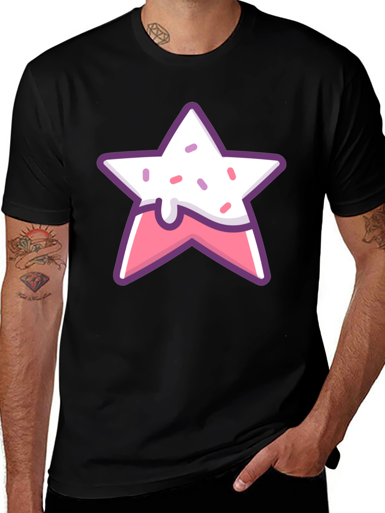 Star Pastry Graphic Tee - Black Cotton Shirt