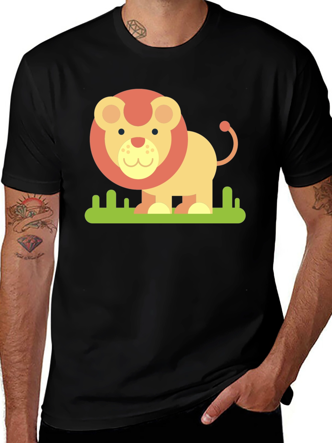 Variant 4 of Cute Cartoon Lion Graphic Tee - Black