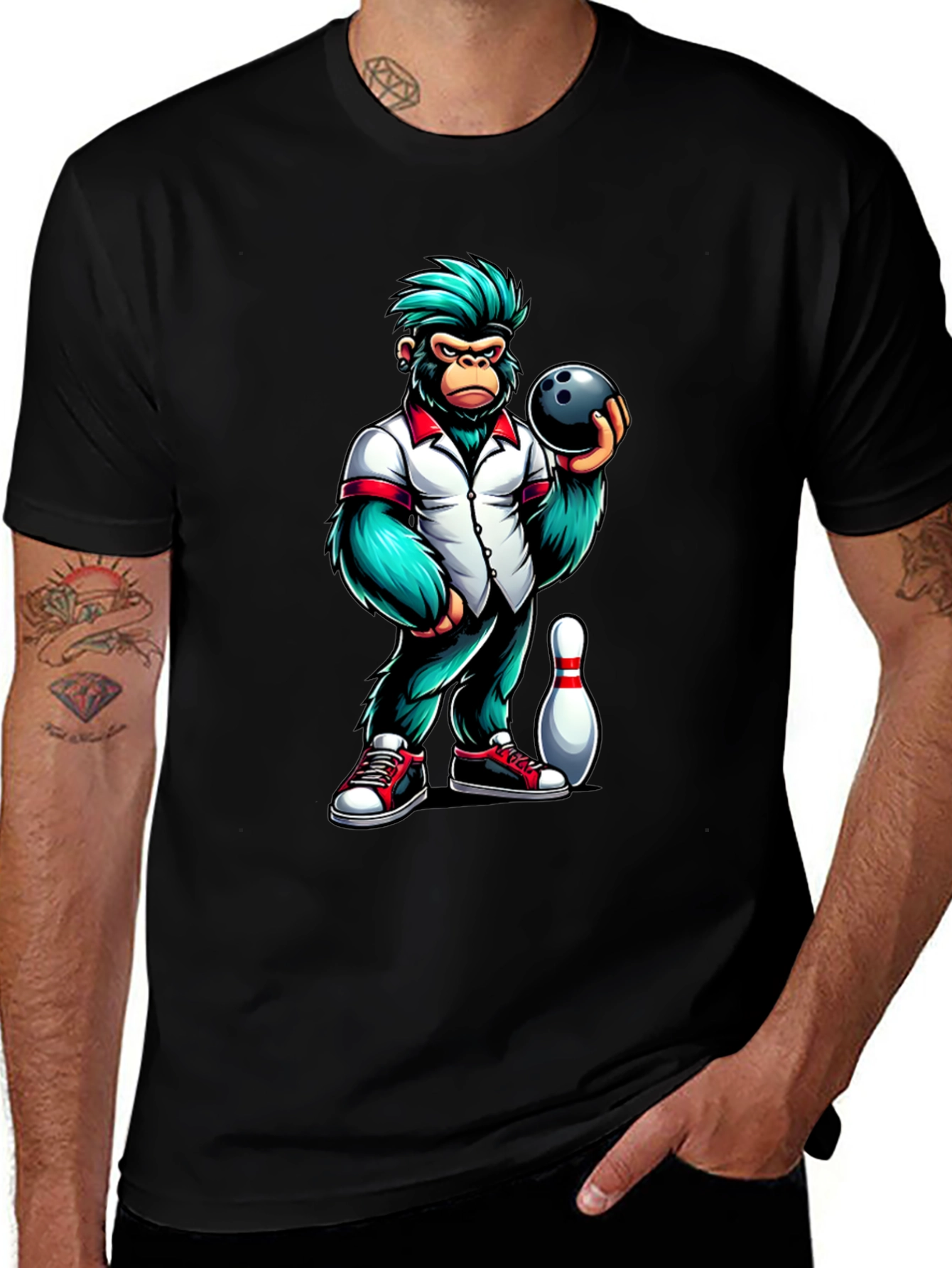 Variant 15 of Cool Monkey Bowling T-Shirt