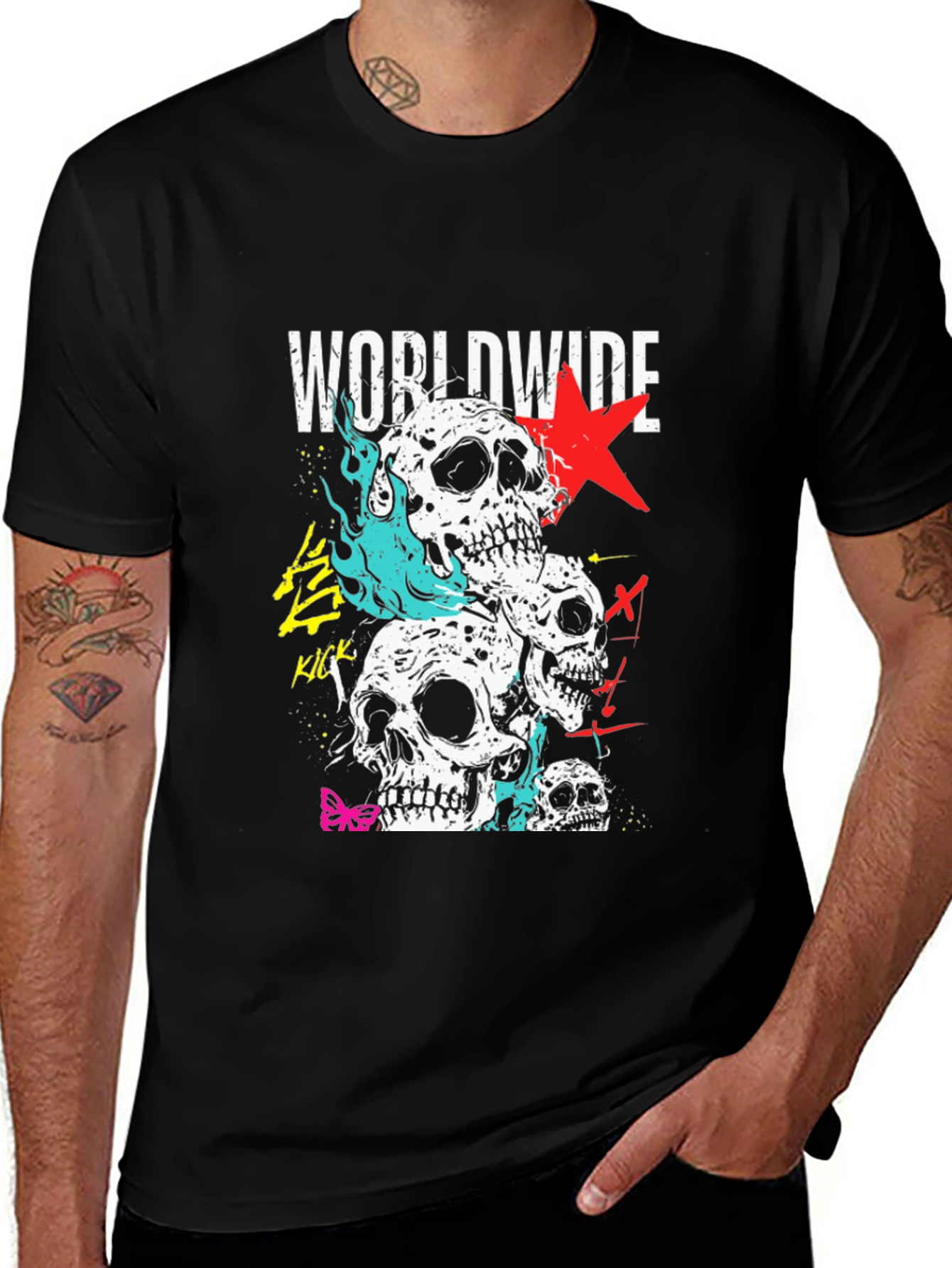 Variant 30 of Skull Worldwide Graphic Print Men's Black T-Shirt