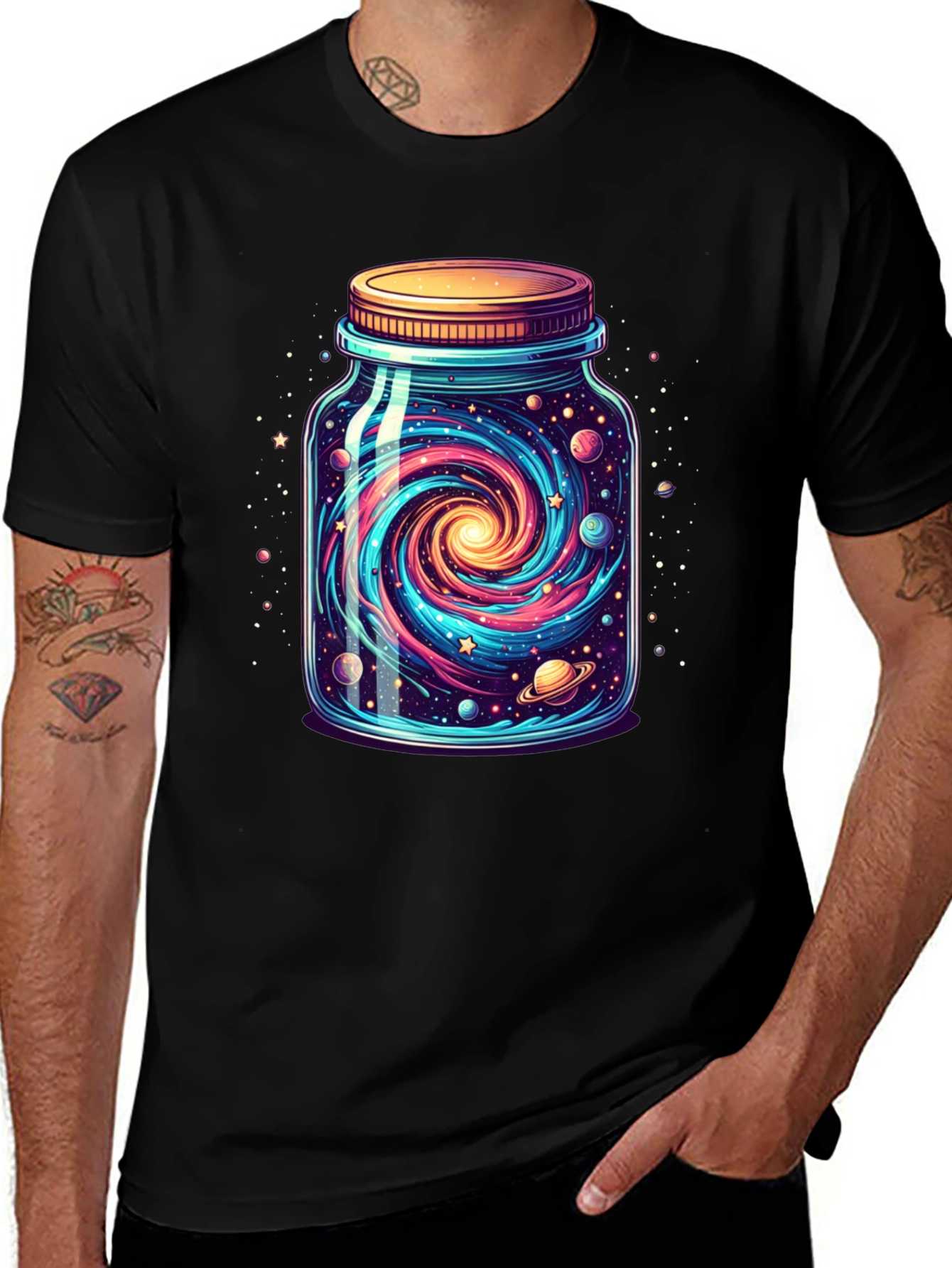 Variant 9 of Galaxy Jar Graphic Tee - Men's Black T-Shirt