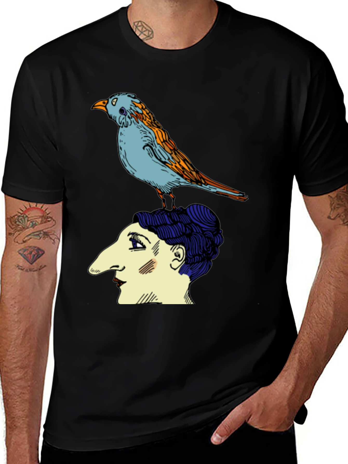 Variant 7 of Bird on Head Graphic Tee - Unique Design