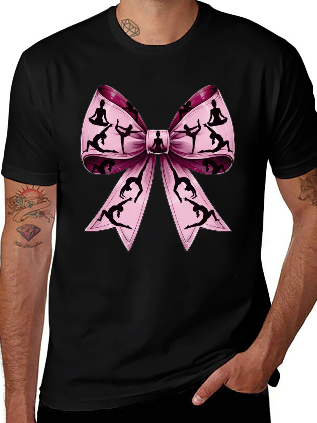 Variant 13 of Yoga Bow Graphic Tee - Black Cotton T-Shirt