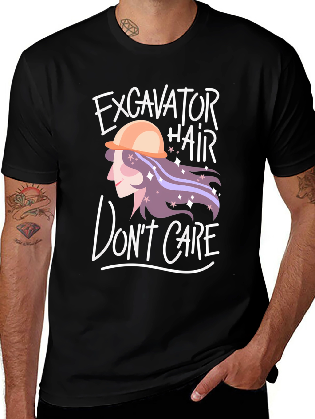 Variant 27 of Excavator Hair Don't Care Graphic Tee