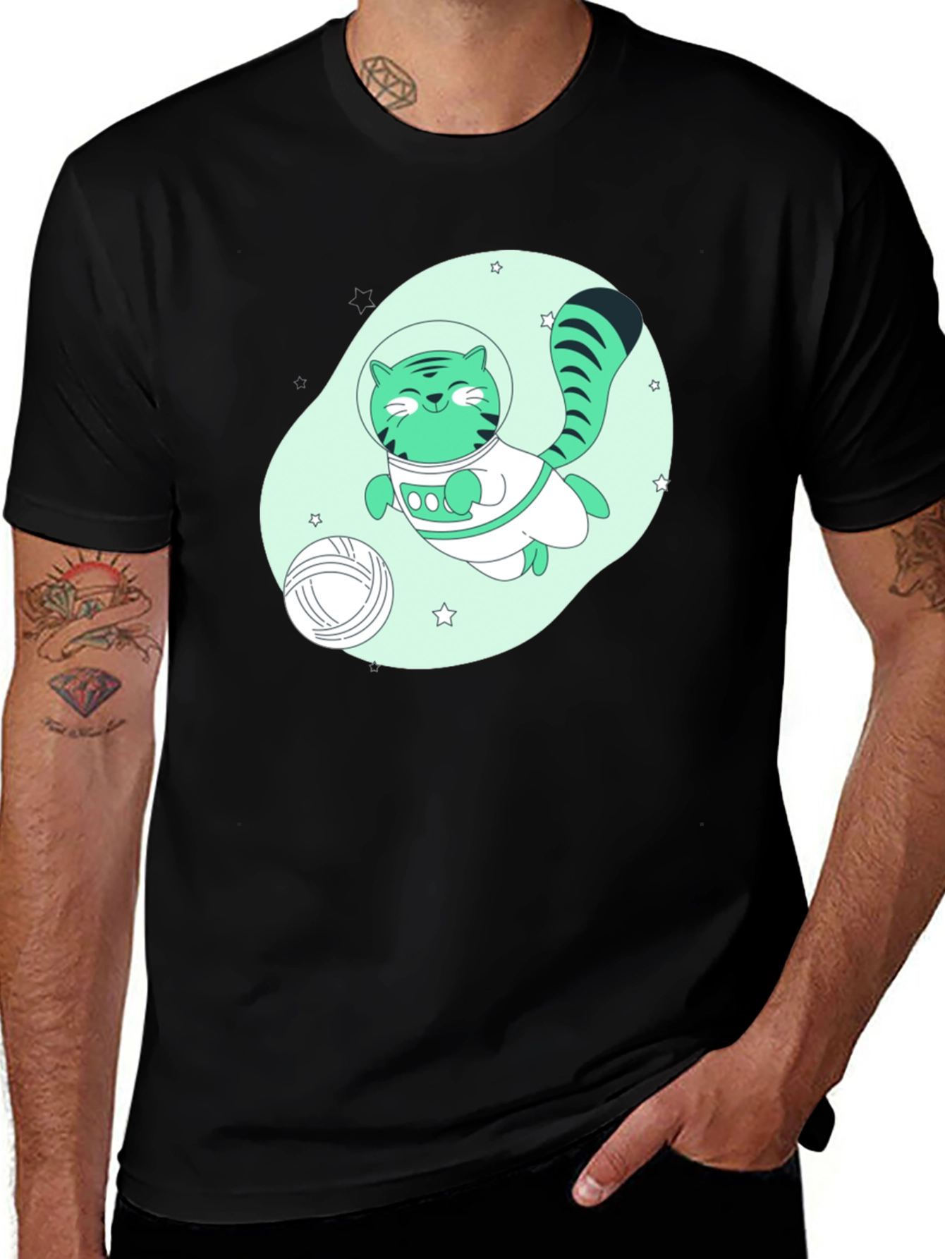Variant 6 of Astronaut Cat Graphic T-Shirt - Black