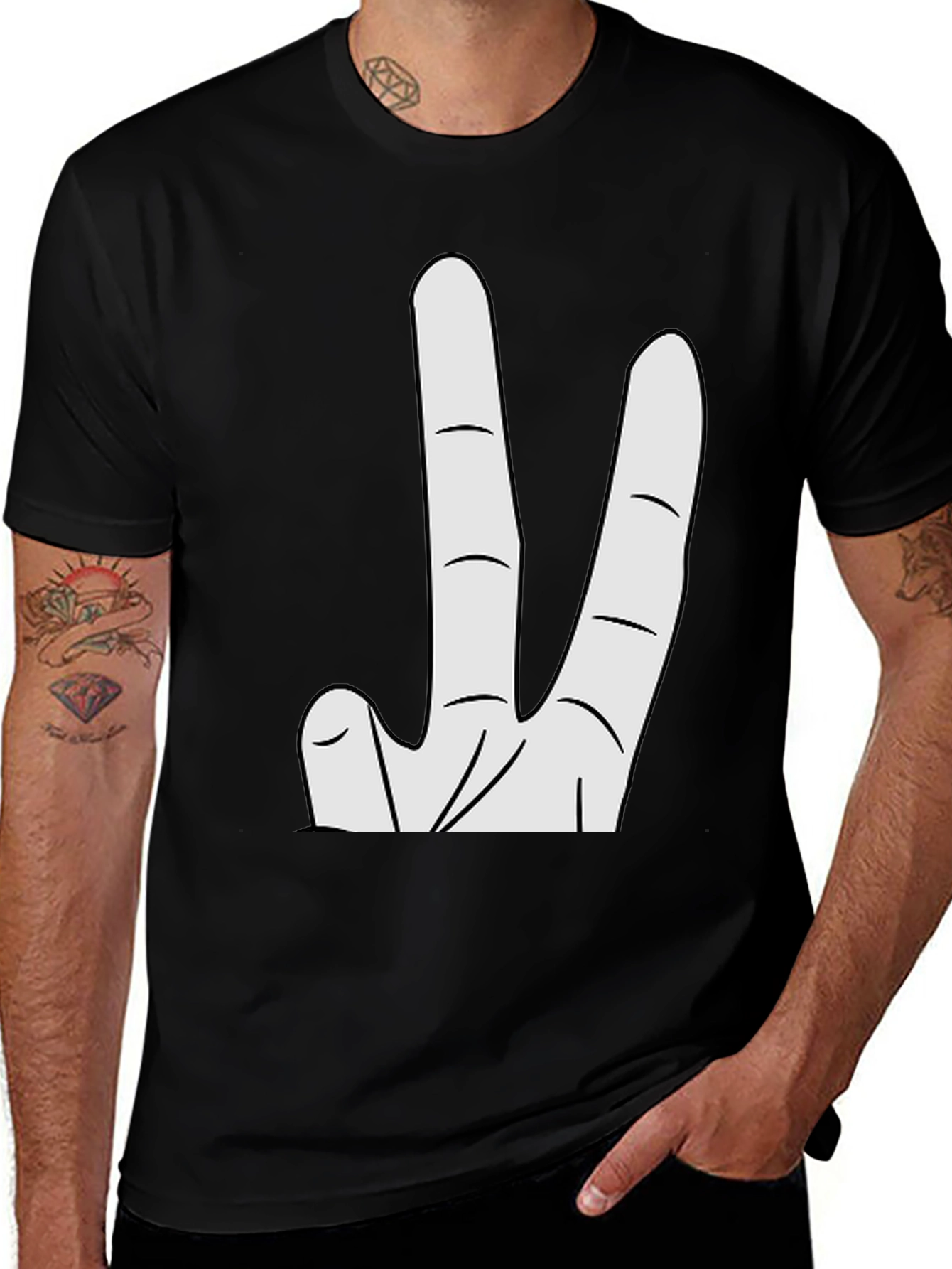 Variant 22 of Novelty Two Finger Gesture Black T-Shirt