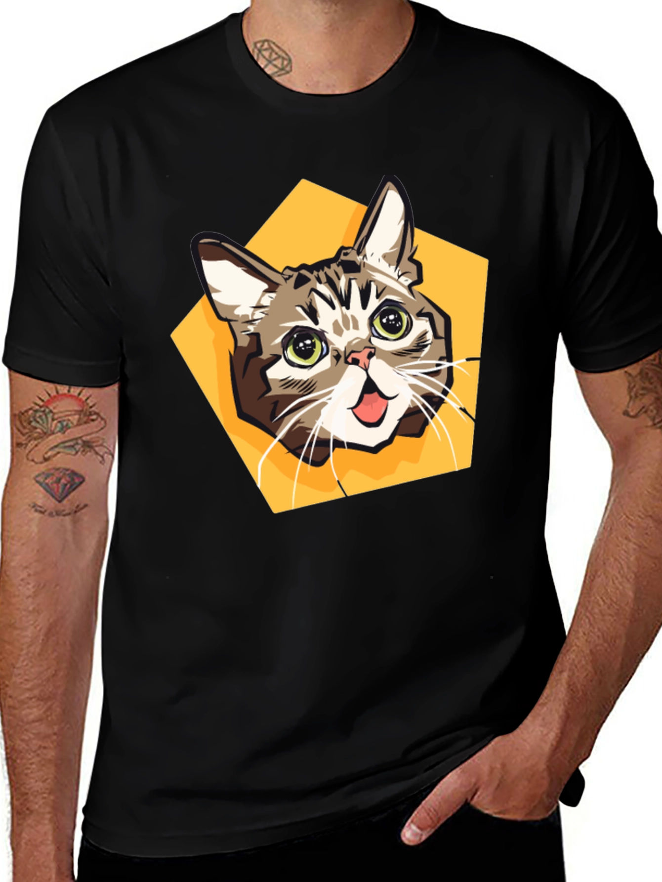 Variant 22 of Cartoon Cat Graphic Tee - Black